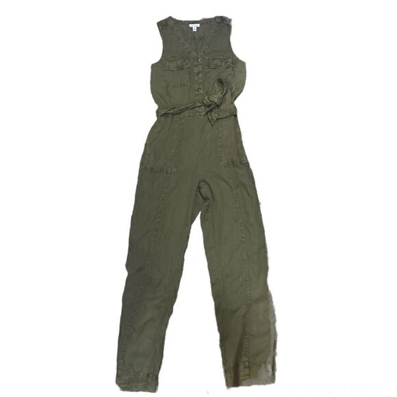 SUSINA MILITARY CARGO JUMPSUIT BUTTON FRONT SLEEVELESS OLIVE ARMY GREEN XS NWT - Picture 6 of 10